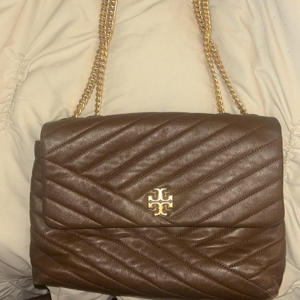 Tory Burch Brown and Gold Quilted Shoulder Bag